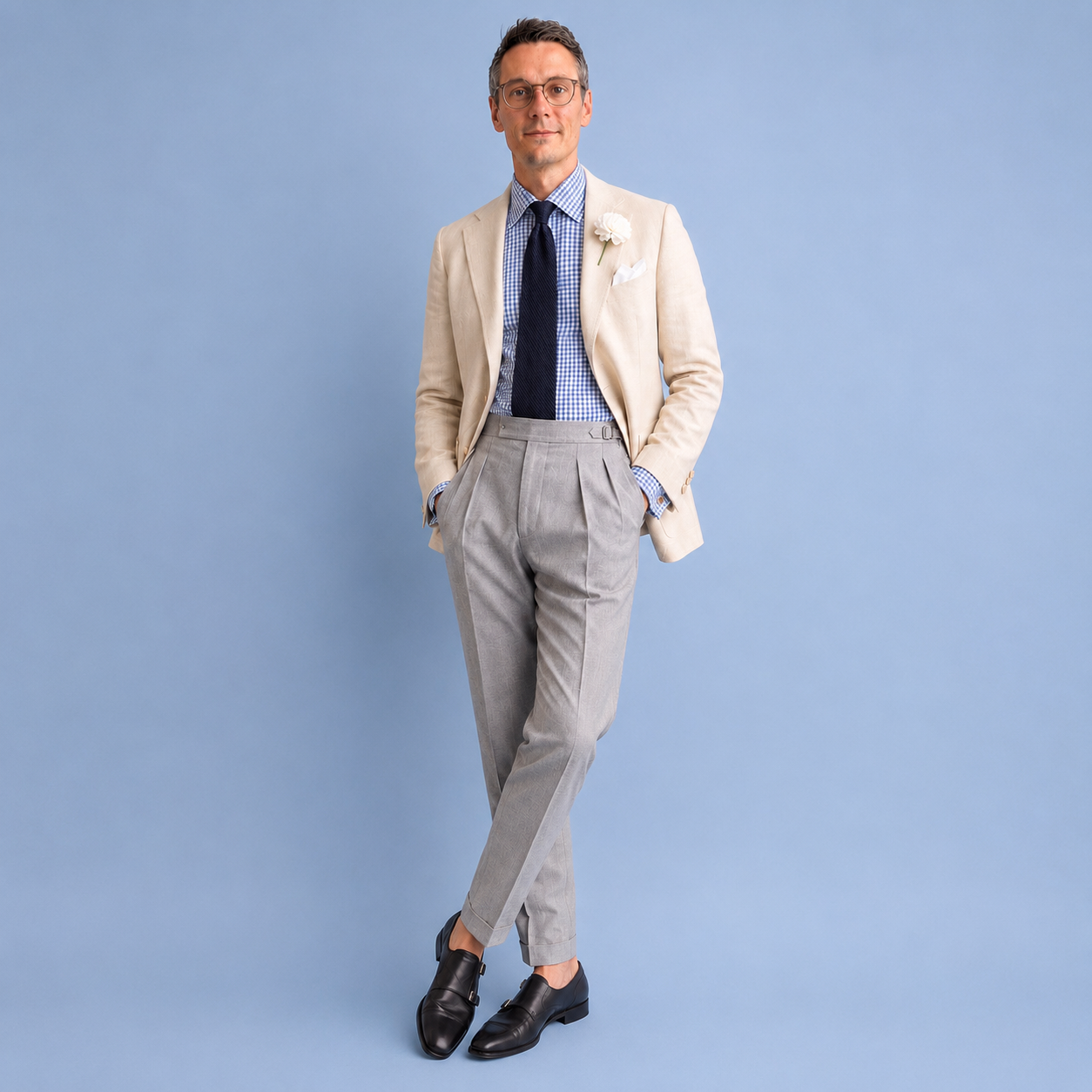 HH Bremen Herrenlook mit hellem Sakko, Gurkha-Hose und Doppelmonks